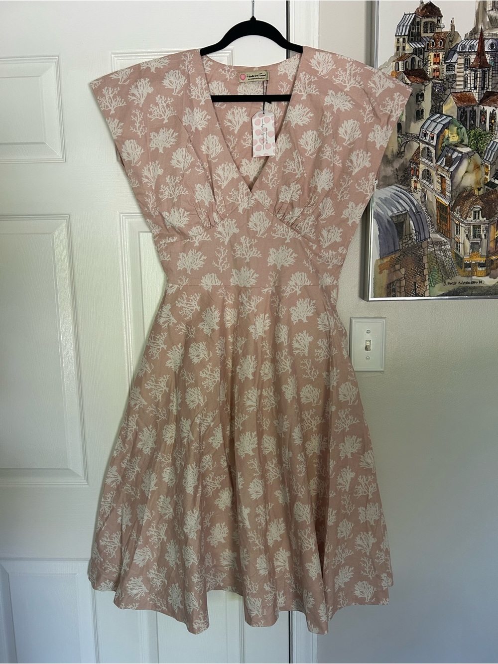 Hearts & Found custom Kennedy peach botanical print retro fit and flare dress